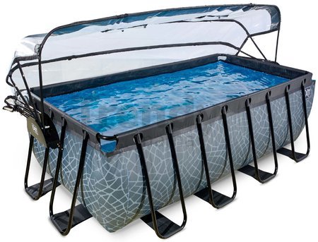 Bazén s krytom a pieskovou filtráciou Stone pool Exit Toys oceľová konštrukcia 400*200*122 cm šedý od 6 rokov