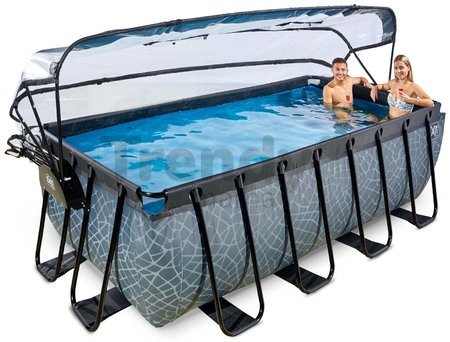 Bazén s krytom a pieskovou filtráciou Stone pool Exit Toys oceľová konštrukcia 400*200*122 cm šedý od 6 rokov