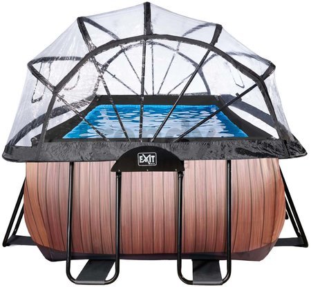 Bazén s krytom a pieskovou filtráciou Wood pool Exit Toys oceľová konštrukcia 400*200*122 cm hnedý od 6 rokov