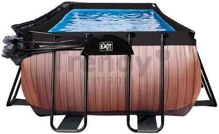 Bazén s krytom a pieskovou filtráciou Wood pool Exit Toys oceľová konštrukcia 400*200*122 cm hnedý od 6 rokov