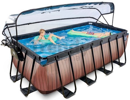 Bazén s krytom a pieskovou filtráciou Wood pool Exit Toys oceľová konštrukcia 400*200*122 cm hnedý od 6 rokov
