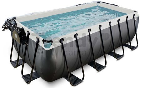 Bazén s krytom a pieskovou filtráciou Black Leather pool Exit Toys oceľová konštrukcia 400*200*122 cm čierny od 6 rokov