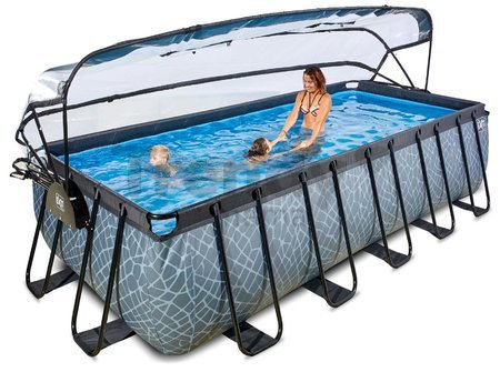 Bazén s krytom a pieskovou filtráciou Stone pool Exit Toys oceľová konštrukcia 540*250*122 cm šedý od 6 rokov