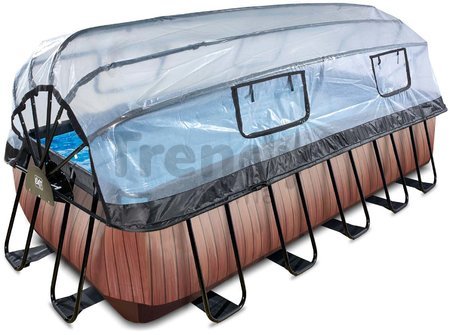Bazén s krytom a pieskovou filtráciou Wood pool Exit Toys oceľová konštrukcia 540*250*122 cm hnedý od 6 rokov
