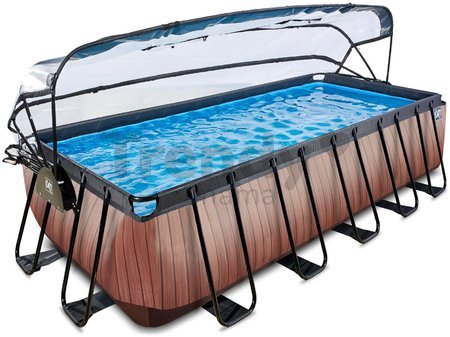 Bazén s krytom a pieskovou filtráciou Wood pool Exit Toys oceľová konštrukcia 540*250*122 cm hnedý od 6 rokov