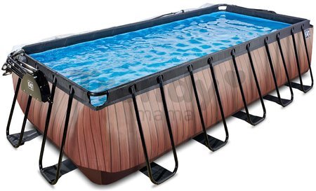 Bazén s krytom a pieskovou filtráciou Wood pool Exit Toys oceľová konštrukcia 540*250*122 cm hnedý od 6 rokov