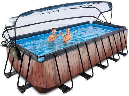 Bazén s krytom a pieskovou filtráciou Wood pool Exit Toys oceľová konštrukcia 540*250*122 cm hnedý od 6 rokov