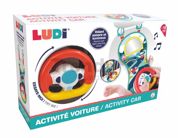 Hrací pultík do auta s volantom Car Activity Ludi s aktivitami na zavesenie od 18 mes