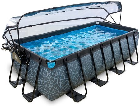 Bazén s krytom pieskovou filtráciou a tepelným čerpadlom Stone pool Exit Toys oceľová konštrukcia 400*200*100 cm šedý od 6 rokov
