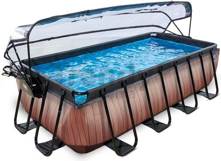 Bazén s krytom pieskovou filtráciou a tepelným čerpadlom Wood pool Exit Toys oceľová konštrukcia 400*200*100 cm hnedý od 6 rokov