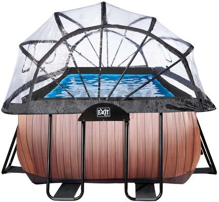 Bazén s krytom pieskovou filtráciou a tepelným čerpadlom Wood pool Exit Toys oceľová konštrukcia 400*200*100 cm hnedý od 6 rokov