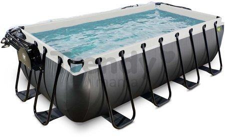 Bazén s krytom pieskovou filtráciou a tepelným čerpadlom Black Leather pool Exit Toys oceľová konštrukcia 400*200*100 cm čierny od 6 rokov