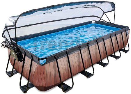 Bazén s krytom pieskovou filtráciou a tepelným čerpadlom Wood pool Exit Toys oceľová konštrukcia 540*250*100 cm hnedý od 6 rokov