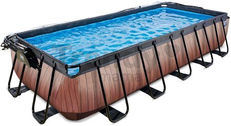 Bazén s krytom pieskovou filtráciou a tepelným čerpadlom Wood pool Exit Toys oceľová konštrukcia 540*250*100 cm hnedý od 6 rokov