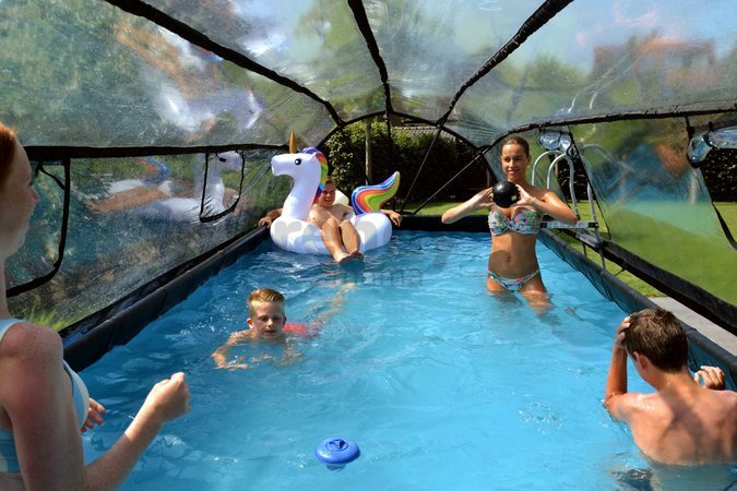 Bazén s krytom pieskovou filtráciou a tepelným čerpadlom Stone pool Exit Toys oceľová konštrukcia 540*250*100 cm šedý od 6 rokov