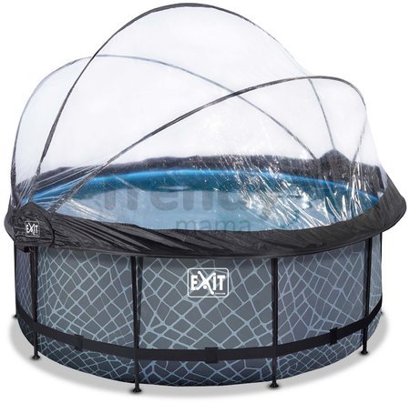Bazén s krytom pieskovou filtráciou a tepelným čerpadlom Stone pool Exit Toys kruhový oceľová konštrukcia 360*122 cm šedý od 6 rokov
