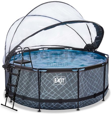 Bazén s krytom pieskovou filtráciou a tepelným čerpadlom Stone pool Exit Toys kruhový oceľová konštrukcia 360*122 cm šedý od 6 rokov