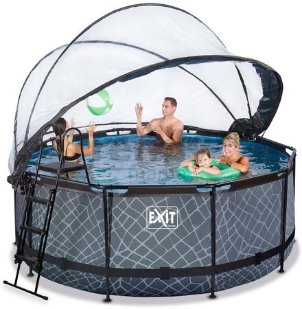 Bazén s krytom pieskovou filtráciou a tepelným čerpadlom Stone pool Exit Toys kruhový oceľová konštrukcia 360*122 cm šedý od 6 rokov