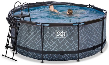 Bazén s krytom pieskovou filtráciou a tepelným čerpadlom Stone pool Exit Toys kruhový oceľová konštrukcia 360*122 cm šedý od 6 rokov