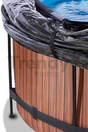 Bazén s krytom pieskovou filtráciou a tepelným čerpadlom Wood pool Exit Toys kruhový oceľová konštrukcia 360*122 cm hnedý od 6 rokov