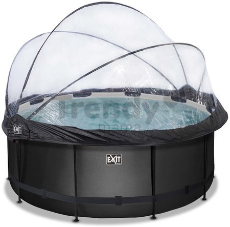 Bazén s krytom pieskovou filtráciou a tepelným čerpadlom Black Leather pool Exit Toys kruhový oceľová konštrukcia 360*122 cm čierny od 6 rokov