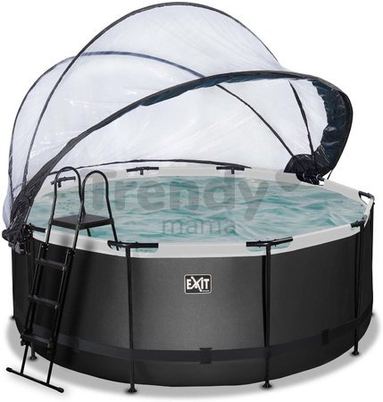 Bazén s krytom pieskovou filtráciou a tepelným čerpadlom Black Leather pool Exit Toys kruhový oceľová konštrukcia 360*122 cm čierny od 6 rokov