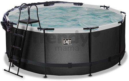 Bazén s krytom pieskovou filtráciou a tepelným čerpadlom Black Leather pool Exit Toys kruhový oceľová konštrukcia 360*122 cm čierny od 6 rokov