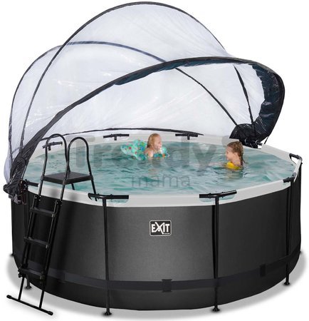 Bazén s krytom pieskovou filtráciou a tepelným čerpadlom Black Leather pool Exit Toys kruhový oceľová konštrukcia 360*122 cm čierny od 6 rokov