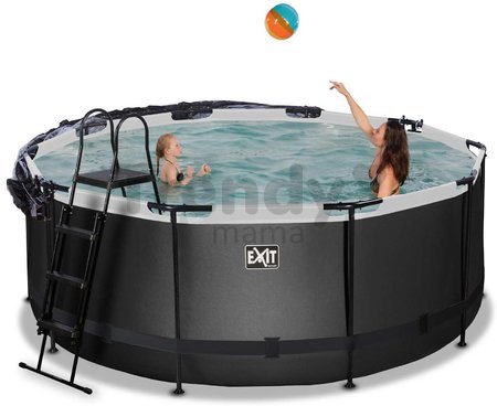 Bazén s krytom pieskovou filtráciou a tepelným čerpadlom Black Leather pool Exit Toys kruhový oceľová konštrukcia 360*122 cm čierny od 6 rokov