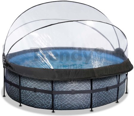 Bazén s krytom pieskovou filtráciou a tepelným čerpadlom Stone pool Exit Toys kruhový oceľová konštrukcia 427*122 cm šedý od 6 rokov