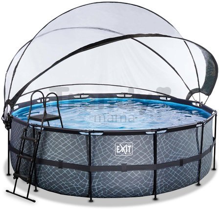 Bazén s krytom pieskovou filtráciou a tepelným čerpadlom Stone pool Exit Toys kruhový oceľová konštrukcia 427*122 cm šedý od 6 rokov