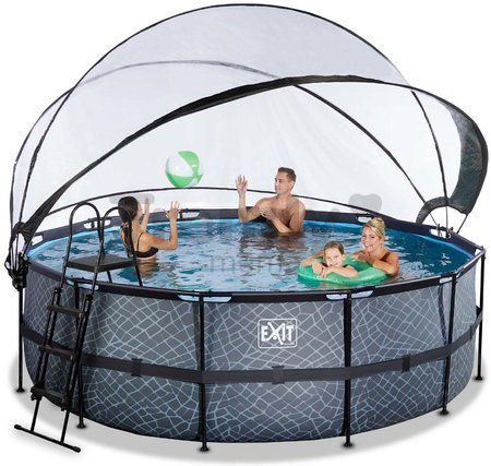 Bazén s krytom pieskovou filtráciou a tepelným čerpadlom Stone pool Exit Toys kruhový oceľová konštrukcia 427*122 cm šedý od 6 rokov
