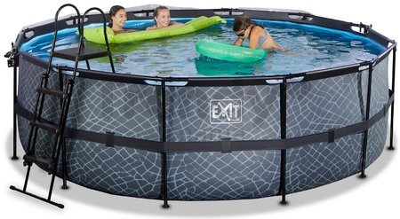 Bazén s krytom pieskovou filtráciou a tepelným čerpadlom Stone pool Exit Toys kruhový oceľová konštrukcia 427*122 cm šedý od 6 rokov