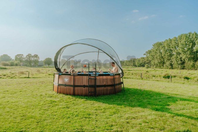 Bazén s krytom a pieskovou filtráciou Wood pool Exit Toys kruhový oceľová konštrukcia 427*122 cm hnedý od 6 rokov