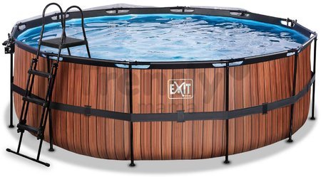 Bazén s krytom pieskovou filtráciou a tepelným čerpadlom Wood pool Exit Toys kruhový oceľová konštrukcia 427*122 cm hnedý od 6 rokov