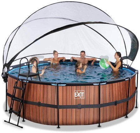 Bazén s krytom pieskovou filtráciou a tepelným čerpadlom Wood pool Exit Toys kruhový oceľová konštrukcia 427*122 cm hnedý od 6 rokov