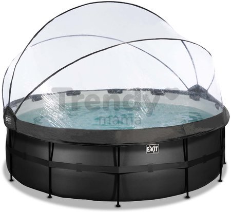 Bazén s krytom pieskovou filtráciou a tepelným čerpadlom Black Leather pool Exit Toys kruhový oceľová konštrukcia 427*122 cm čierny od 6 rokov