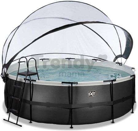 Bazén s krytom pieskovou filtráciou a tepelným čerpadlom Black Leather pool Exit Toys kruhový oceľová konštrukcia 427*122 cm čierny od 6 rokov
