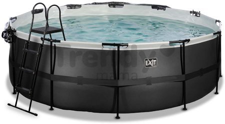 Bazén s krytom pieskovou filtráciou a tepelným čerpadlom Black Leather pool Exit Toys kruhový oceľová konštrukcia 427*122 cm čierny od 6 rokov