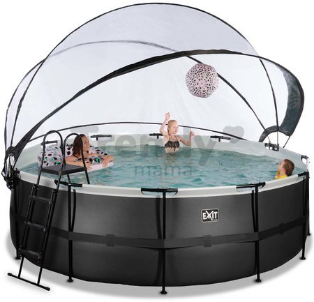 Bazén s krytom pieskovou filtráciou a tepelným čerpadlom Black Leather pool Exit Toys kruhový oceľová konštrukcia 427*122 cm čierny od 6 rokov