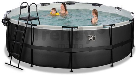 Bazén s krytom pieskovou filtráciou a tepelným čerpadlom Black Leather pool Exit Toys kruhový oceľová konštrukcia 427*122 cm čierny od 6 rokov