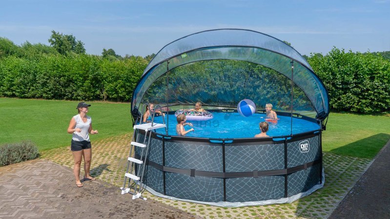 Bazén s krytom a pieskovou filtráciou Stone pool Exit Toys kruhový oceľová konštrukcia 450*122 cm šedý od 6 rokov
