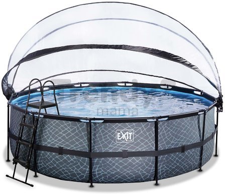 Bazén s krytom pieskovou filtráciou a tepelným čerpadlom Stone pool Exit Toys kruhový oceľová konštrukcia 450*122 cm šedý od 6 rokov