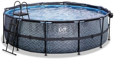 Bazén s krytom pieskovou filtráciou a tepelným čerpadlom Stone pool Exit Toys kruhový oceľová konštrukcia 450*122 cm šedý od 6 rokov