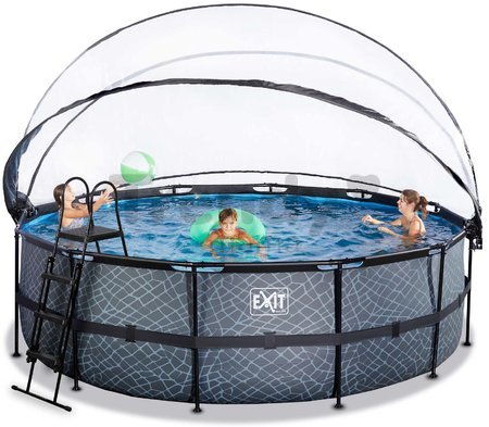 Bazén s krytom pieskovou filtráciou a tepelným čerpadlom Stone pool Exit Toys kruhový oceľová konštrukcia 450*122 cm šedý od 6 rokov