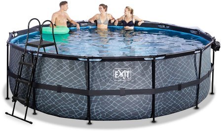 Bazén s krytom pieskovou filtráciou a tepelným čerpadlom Stone pool Exit Toys kruhový oceľová konštrukcia 450*122 cm šedý od 6 rokov
