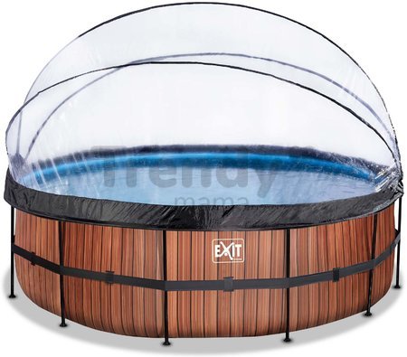 Bazén s krytom pieskovou filtráciou a tepelným čerpadlom Wood pool Exit Toys kruhový oceľová konštrukcia 450*122 cm hnedý od 6 rokov