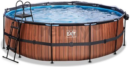 Bazén s krytom pieskovou filtráciou a tepelným čerpadlom Wood pool Exit Toys kruhový oceľová konštrukcia 450*122 cm hnedý od 6 rokov