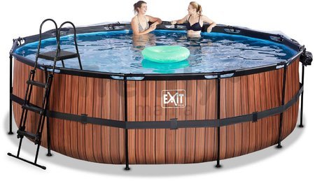 Bazén s krytom pieskovou filtráciou a tepelným čerpadlom Wood pool Exit Toys kruhový oceľová konštrukcia 450*122 cm hnedý od 6 rokov