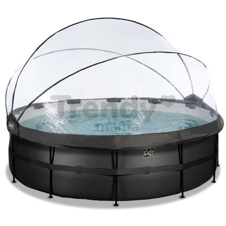 Bazén s krytom pieskovou filtráciou a tepelným čerpadlom Black Leather pool Exit Toys kruhový oceľová konštrukcia 450*122 cm čierny od 6 rokov